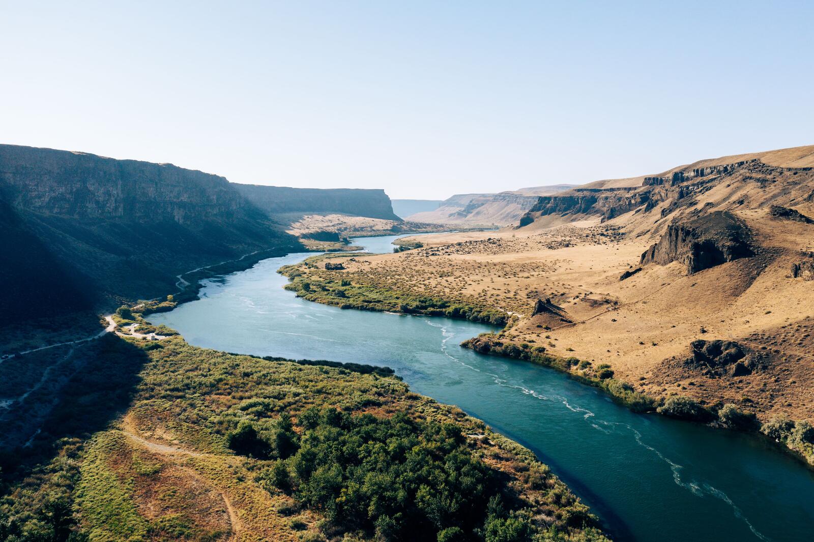 A river winding through a high-desert canyon